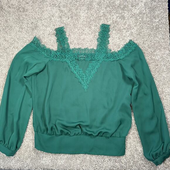 bebe Tops - Bebe Green Lace Mesh Open Shoulder Top M Fairy Grunge Romantic Gothic Cottage